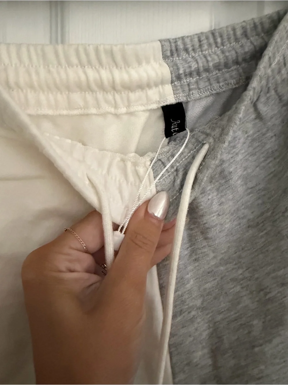Two-Tone White and Light Gray Women's Drawstring Shorts